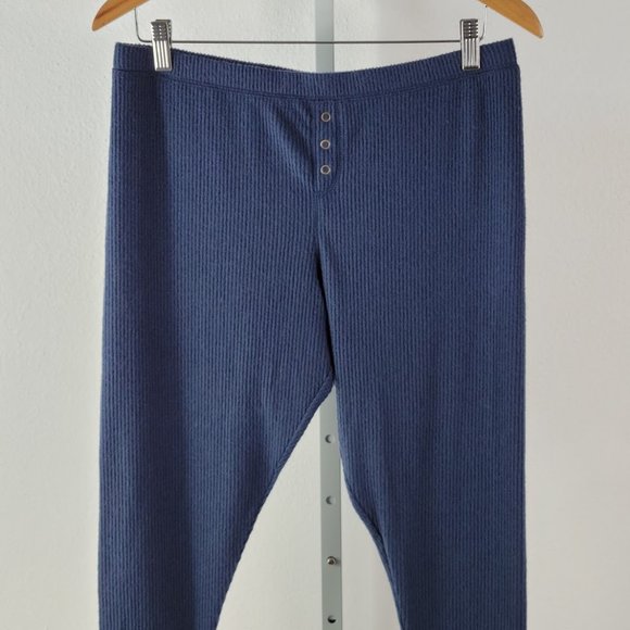 FREE PRESS rib knit pajamas pants blue Sz L - Picture 2 of 5